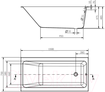 Ванна акриловая Cersanit Crea 150x75 / P-WP-CREA-150NL (без ножек)