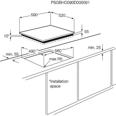 Комбинированная варочная панель Electrolux EHD60100P - схема установки