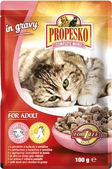 Влажный корм для кошек Propesko Lamb&Chicken in gravy (100г)