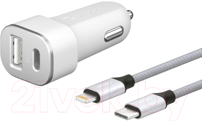 Зарядное устройство автомобильное Deppa USB Type-C + USB A 18W / 11292 (белый)