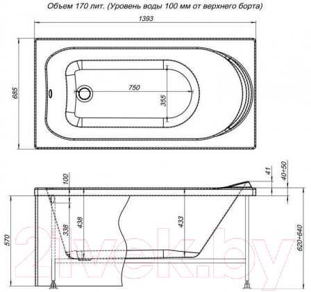 Ванна акриловая Aquanet Nord 140x70