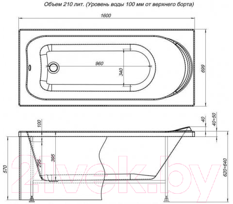 Ванна акриловая Aquanet Nord 160x70