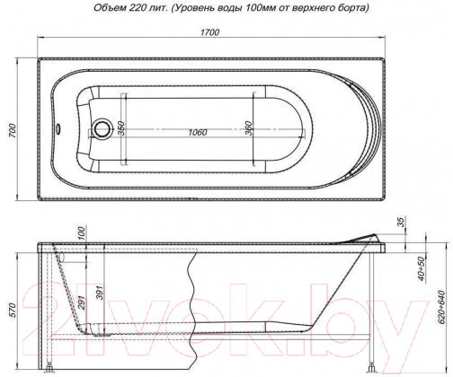 Ванна акриловая Aquanet Nord 170x70