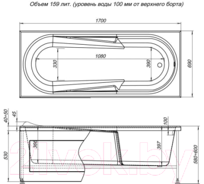 Ванна акриловая Aquanet Hellas 170x70 (с каркасом)