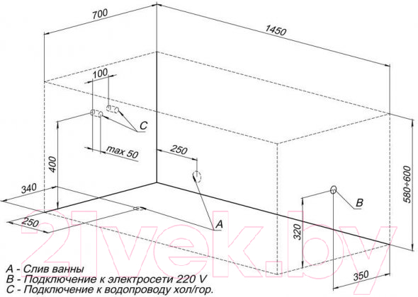 Ванна акриловая Aquanet Bright 145x70