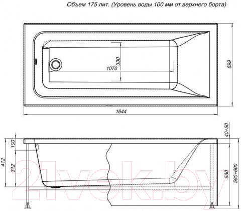 Ванна акриловая Aquanet Bright 165x70