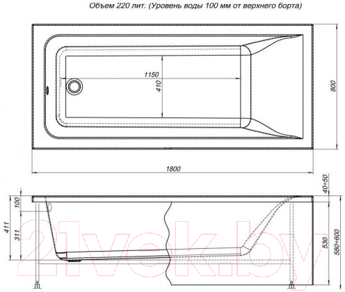 Ванна акриловая Aquanet Bright 180x80