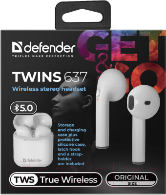 Беспроводные наушники Defender Twins 637 / 63637 (белый)