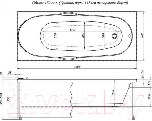 Ванна акриловая Aquanet Dali 170x70