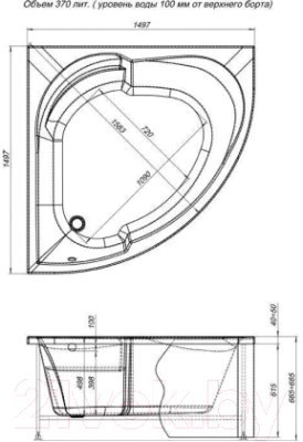 Ванна акриловая Aquanet Bali 150x150