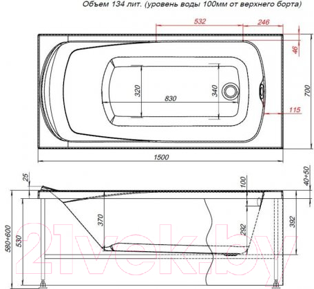 Ванна акриловая Aquanet Roma 150x70