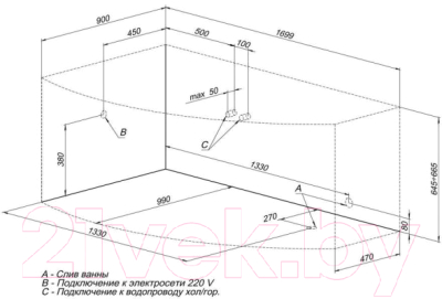 Ванна акриловая Aquanet Sofia 170x90 L