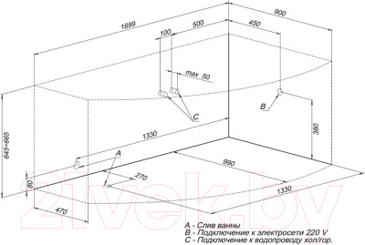 Ванна акриловая Aquanet Sofia 170x90 R (с каркасом)