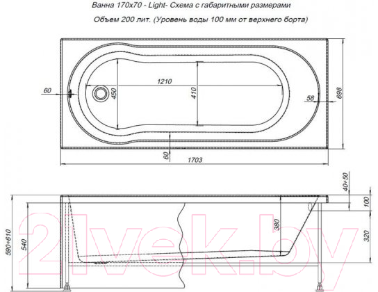 Ванна акриловая Aquanet Light 170x70