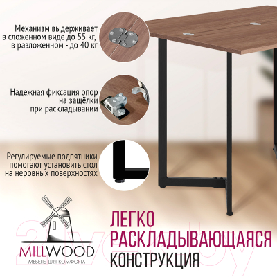 Обеденный стол Millwood Арлен 2 38-76x120x76 (дуб табачный Craft/металл черный)