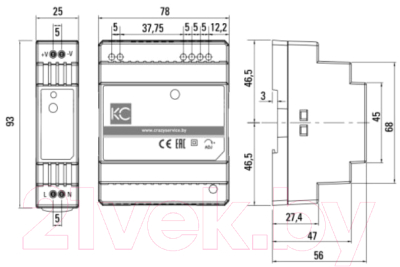 Блок питания на DIN-рейку КС DR-60W-12V / dr-60-12