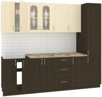 Кухонный гарнитур Кортекс-мебель Корнелия Ретро 2.4м (венге светлый/венге/мадрид) - 