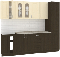Готовая кухня Кортекс-мебель Корнелия Ретро 2.4м (венге светлый/венге/марсель) - 
