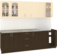 Кухонный гарнитур Кортекс-мебель Корнелия Ретро 2.5м (венге светлый/венге/марсель) - 