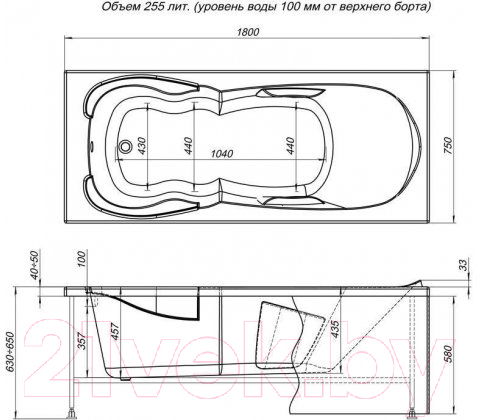 Ванна акриловая Aquanet Viola 180x75