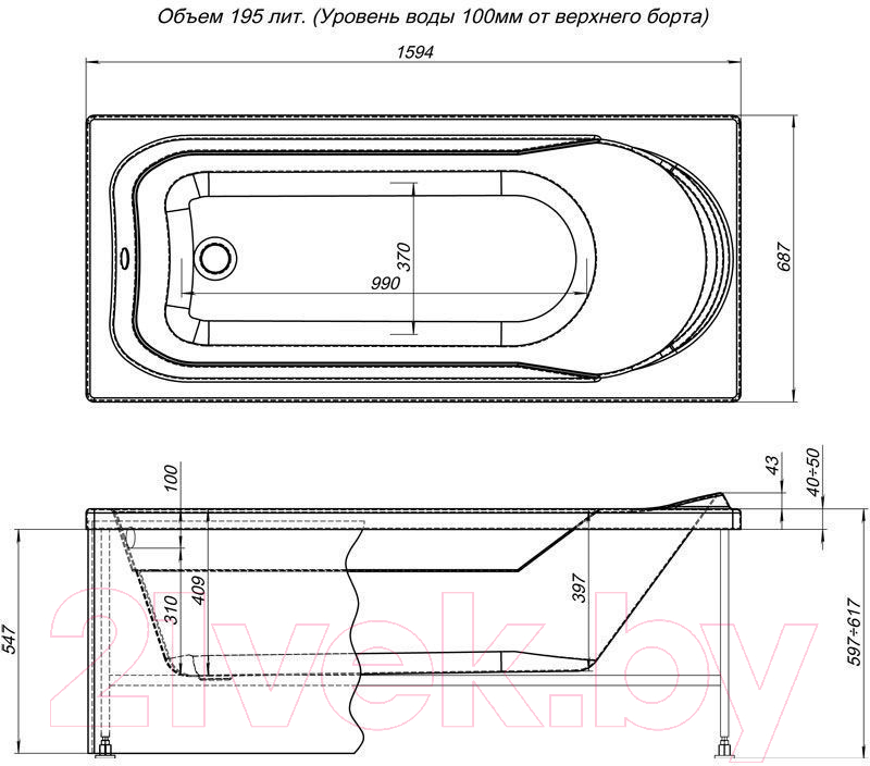 Ванна акриловая Aquanet West 160x70