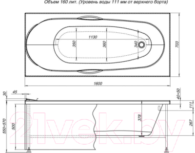 Экран для ванны Aquanet Dali 160 (фронтальный)