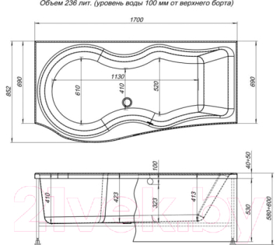 Экран для ванны Aquanet Nicol 170 L (фронтальный)