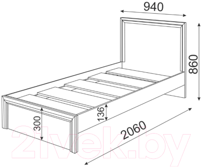 Односпальная кровать Rinner Остин М21 90x200 (ясень шимо светлый/белый поры дерева)