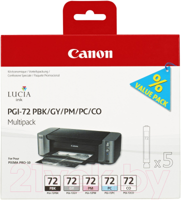 

Картридж Canon, Черный;светло-голубой;светло-пурпурный;серый, PGI-72 PBK/GY/PM/PC/CO Multi Pack