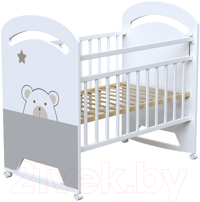 Детская кроватка VDK Birba колесо-качалка (белый)