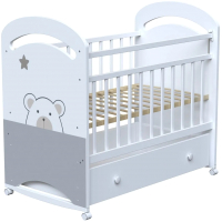 Детская кроватка VDK Birba колесо-качалка и ящик (белый) - 
