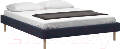 Двуспальная кровать Woodcraft Лачи 160 вариант 2 (светлый лак/темно-синий велюр)
