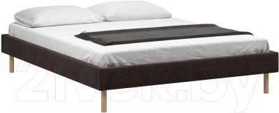 Двуспальная кровать Woodcraft Лачи 160 вариант 3 (светлый лак/шоколадный велюр)