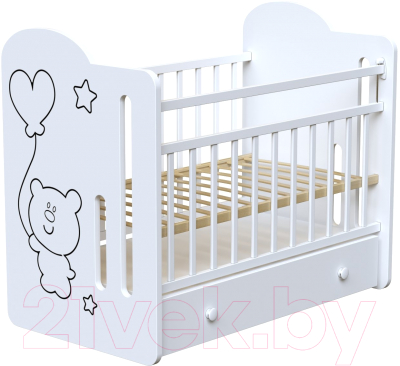 Детская кроватка VDK Sweet Bear маятник-ящик (белый)