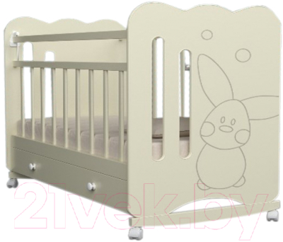 Детская кроватка VDK Sweet Rabbit колесо-качалка и ящик (слоновая кость)
