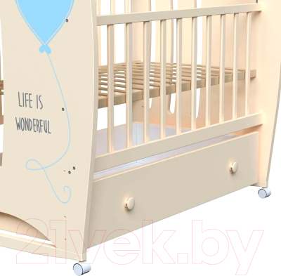 Детская кровать-трансформер VDK Wonderful колесо-качалка и ящик (слоновая кость)