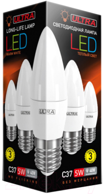 Лампа Ultra LED-C37-5W-E27-3000K