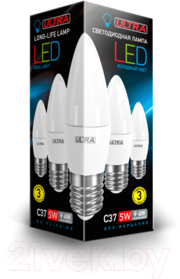 Лампа Ultra LED-C37-5W-E27-4000K