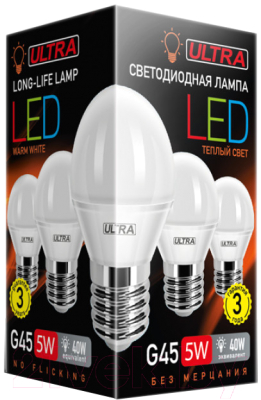 Лампа Ultra LED-G45-5W-E27-3000K
