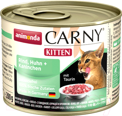Влажный корм для кошек Animonda Carny Kitten с говядиной, курицей и кроликом (200г)