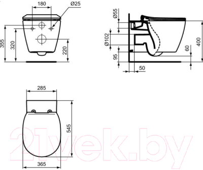 Унитаз подвесной с инсталляцией Ideal Standard Connect Aquablade E047901 + E772401+ R020467 / E211601