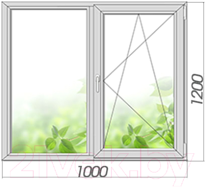 Окно ПВХ Добрае акенца С глухой и поворотно-откидной створками 2 стекла (1200x1000)