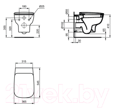 Унитаз подвесной с инсталляцией Ideal Standard TEsedra AquaBlade T386001 + T318101 + R020467 / T386401