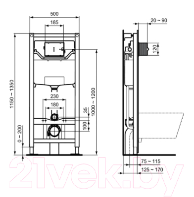 Унитаз подвесной с инсталляцией Ideal Standard TEsedra AquaBlade T386001 + T318101 + R020467 / T386401