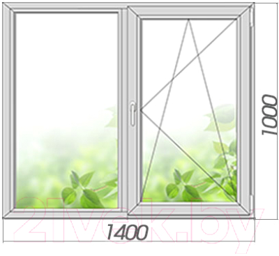 Окно ПВХ Добрае акенца С поворотно-откидной створкой 2 стекла (1000x1400)