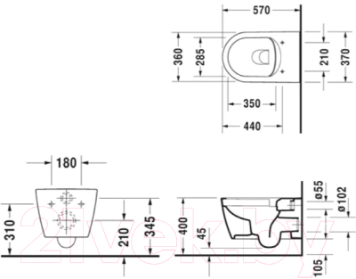 Унитаз подвесной Duravit Me By Starck 2528090000 + 0020090000