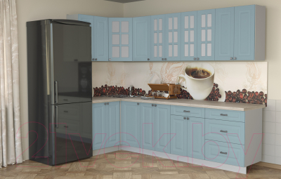 Готовая кухня Интерлиния Мила Деко 1.2x2.8 (океан/травертин серый)