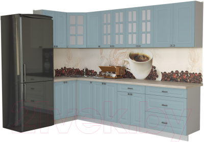 Готовая кухня Интерлиния Мила Деко 1.2x3.0 (океан/травертин серый)