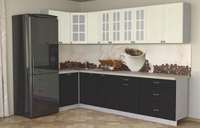 Готовая кухня Интерлиния Мила Деко 1.2x3.0 (пепел/слоновая кость/травертин серый)