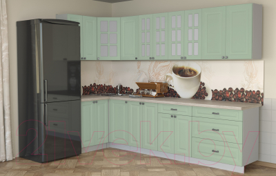 Готовая кухня Интерлиния Мила Деко 1.2x3.0 (мята/травертин серый)